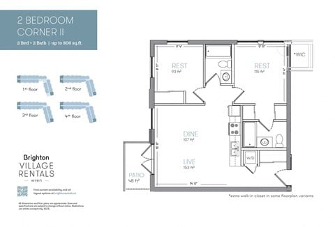 Floor plan for 2 beds, 2 baths, 775 sqft